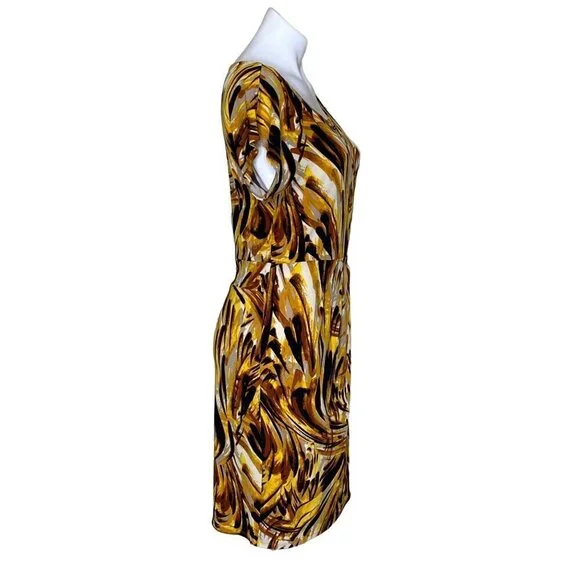 Antonio Melani Abstract Sheath Dress, Brown Yellow Short Sleeve Women’s Size S - Picture 4 of 9